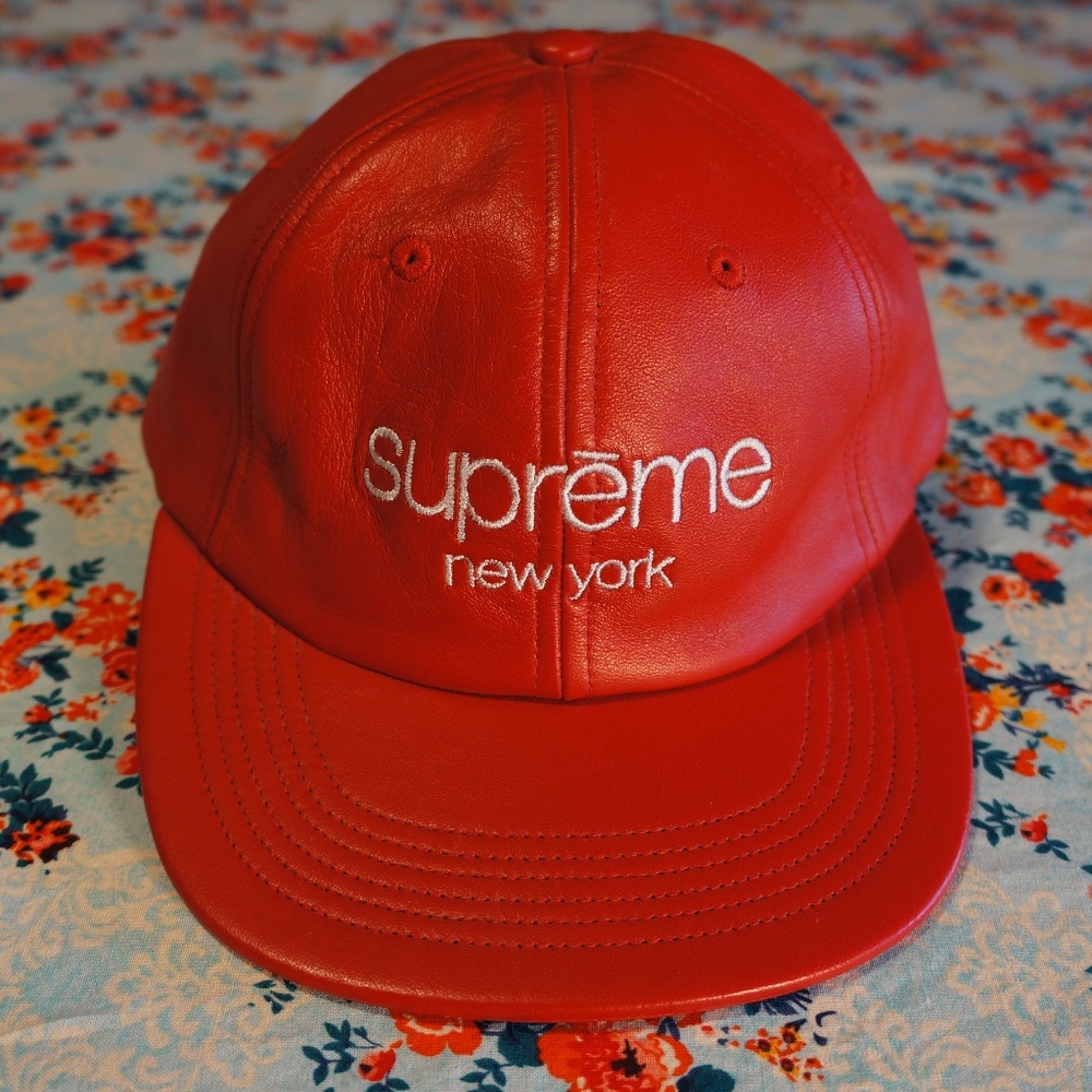 SUPREME NY Red Leather 6-Panel Adjustable Hat